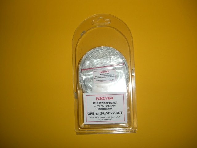 FIRETEX Glasfaserband, GFB-skl-20x3-BV2-Set, selbstklebend, 20x3 mm, Länge 2 m + Abklebeband,