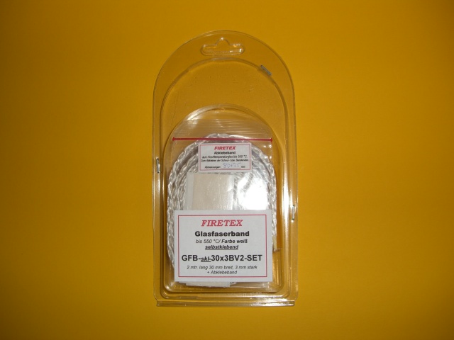 FIRETEX Glasfaserband,  GFB-skl-30x3-BV2-Set, selbstklebend, 30x3 mm, Länge 2 m + Abklebeband,