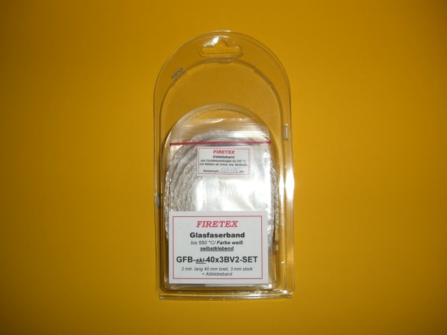 FIRETEX Glasfaserband,  GFB-skl-40x3-BV2-Set, selbstklebend, 40x3 mm, Länge 2 m + Abklebeband,