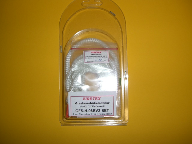 FIRETEX Ofentürdichtschnur weiß, Ø 6 mm/ 2m Länge + Abklebeband GFS-H-06BV2-SET