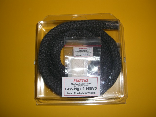 FIRETEX Ofentrdichtschnur schwarz,  16 mm/ 2m Lnge + Abklebeband GFS-Hg-sf-16BV2-SET